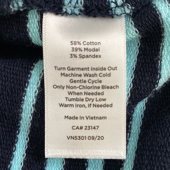 Talbots T by Talbots V-Neck Cotton Modal Stripe Dress Indigo/Gulf Stream Terry - Picture 9 of 16